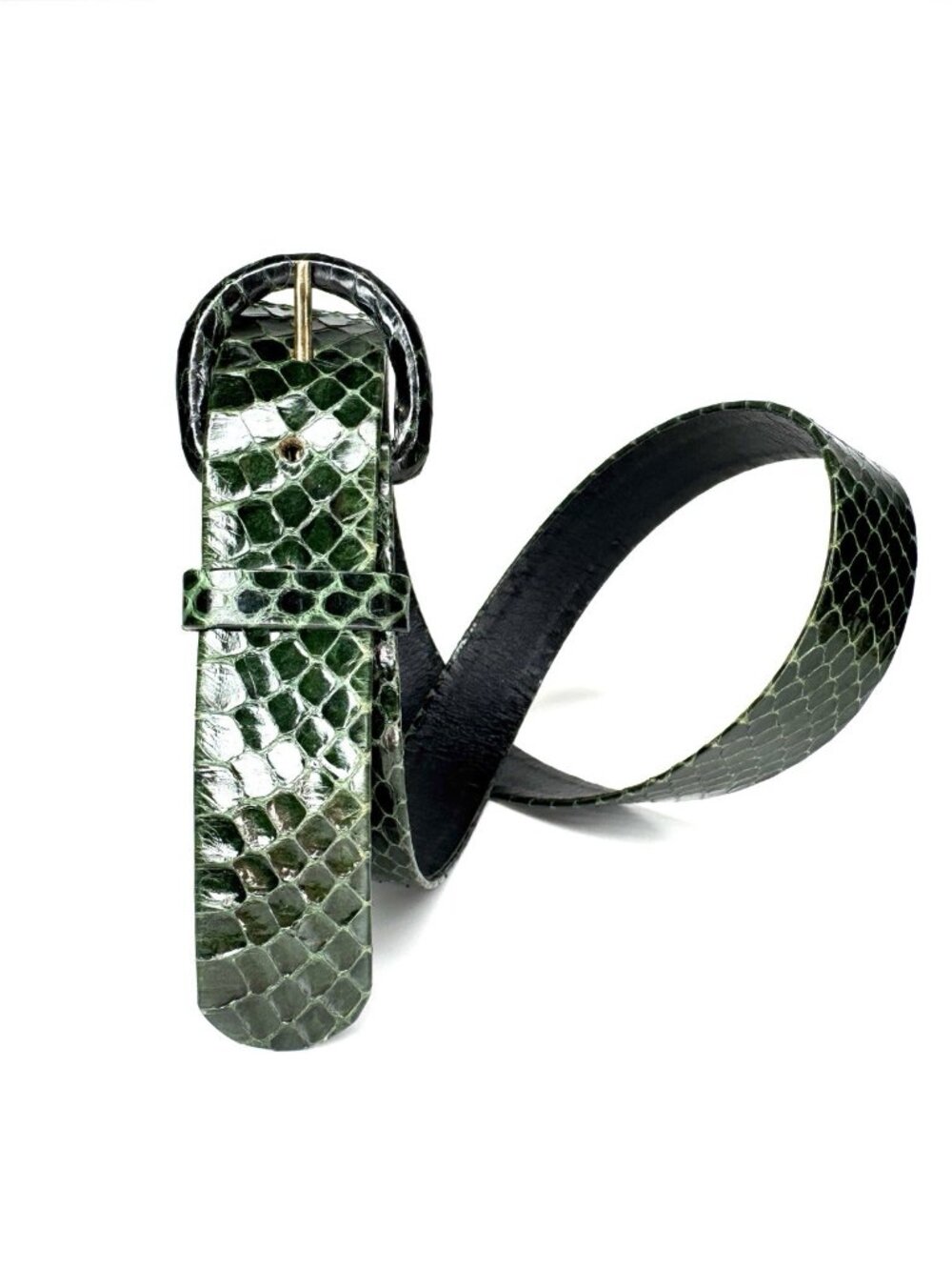 Oscar De La Renta Emerald Green 1 Inch Genuine Snakeskin Leather Belt Size S/M